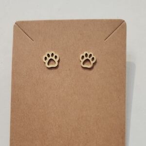 Gold Stainless Steel Paw Print Stud Earrings NWOT